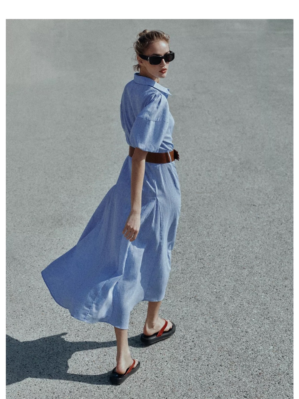 π Zara Light Blue Button-Front Midi Shirt Dress - Picture 5 of 16